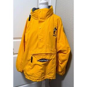 Vintage 90s Mickey Mouse yellow pullover puffer jacket XL Disney Store 1/4 zip